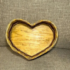 HEART SHAPED CUSTOM MADE HAND MADE BEAUTIFUL WOODEN WOVEN STORAGE BASKET AMISH